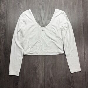 Lululemon Solid White 10 Align Crop Top Long Sleeve V Neck Nulu
